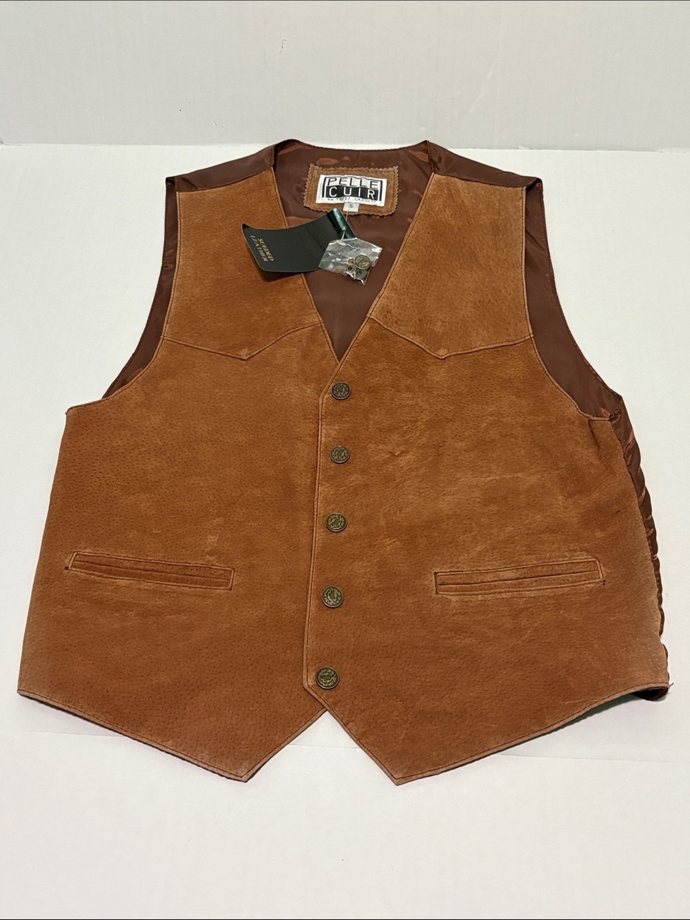 Pelle Cuir Vintage Men’s Sueded Leather Button-Up Vest - Brown Size Small